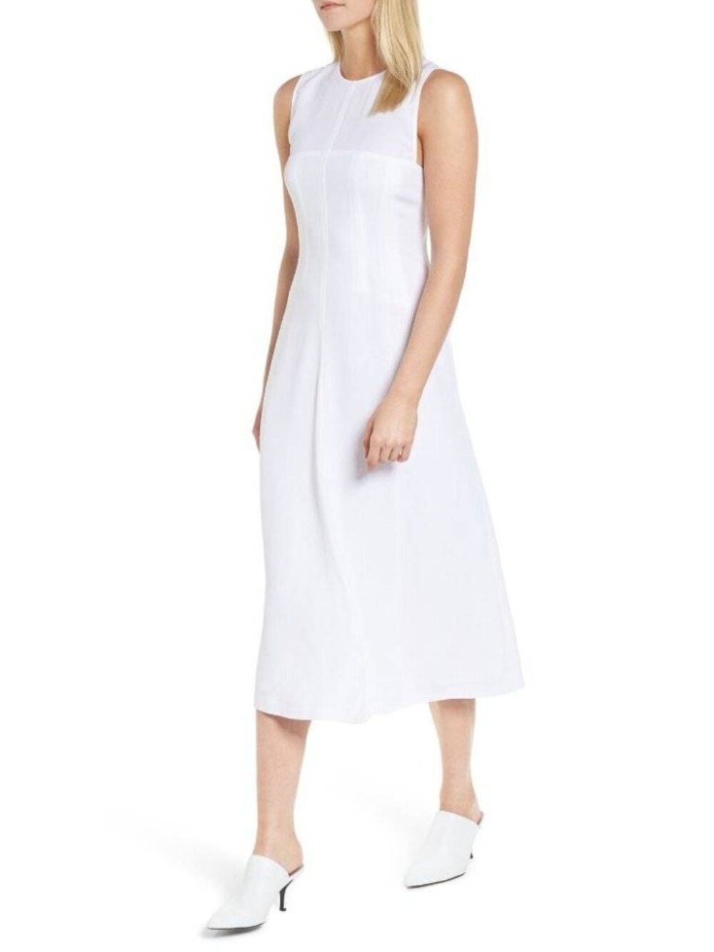 🆕LEWIT Corset Seamed Sleeveless Midi Dress White 6